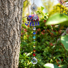 Load image into Gallery viewer, Elephant with Evil Eyes Wall Hanging with Multicolor Suncatcher Crystals - Wall Hanging
