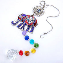 Load image into Gallery viewer, Elephant with Evil Eyes Wall Hanging with Multicolor Suncatcher Crystals - Wall Hanging