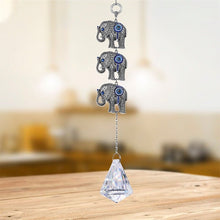 Load image into Gallery viewer, Elephants with Evil Eyes Wall Hanging with Single Large Suncatcher Crystal - Wall Hanging
