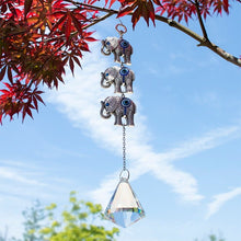 Load image into Gallery viewer, Elephants with Evil Eyes Wall Hanging with Single Large Suncatcher Crystal - Wall Hanging