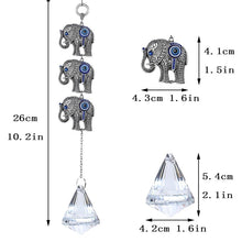 Load image into Gallery viewer, Elephants with Evil Eyes Wall Hanging with Single Large Suncatcher Crystal - Wall Hanging