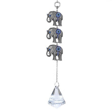 Load image into Gallery viewer, Elephants with Evil Eyes Wall Hanging with Single Large Suncatcher Crystal - Wall Hanging