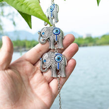 Load image into Gallery viewer, Elephants with Evil Eyes Wall Hanging with Single Large Suncatcher Crystal - Wall Hanging