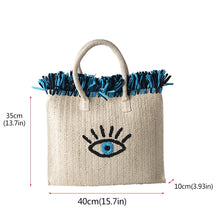 Load image into Gallery viewer, Embroidered Evil Eye and Hamsa Hand Tassel Weave Natural Straw Handbags - HandbagEvil Eye