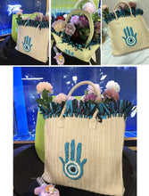 Load image into Gallery viewer, Embroidered Evil Eye and Hamsa Hand Tassel Weave Natural Straw Handbags - HandbagEvil Eye