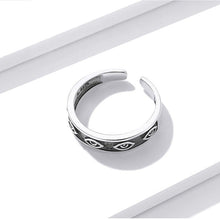 Load image into Gallery viewer, Engraved Silver Evil Eyes Finger Wrap Ring - Ring