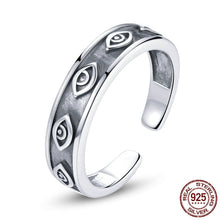 Load image into Gallery viewer, Engraved Silver Evil Eyes Finger Wrap Ring - Ring