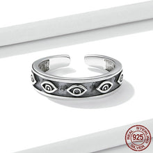 Load image into Gallery viewer, Engraved Silver Evil Eyes Finger Wrap Ring - Ring