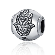 Load image into Gallery viewer, Engraved Spherical Hamsa Hand Silver Charm Bead - Charm Bead
