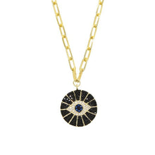 Load image into Gallery viewer, Engraved Stone Studded Evil Eye Pendant Necklaces - JewelleryGold - Black