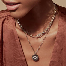 Load image into Gallery viewer, Engraved Stone Studded Evil Eye Pendant Necklaces - JewelleryGreen - Black