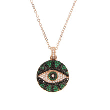 Load image into Gallery viewer, Engraved Stone Studded Evil Eye Pendant Necklaces - JewelleryGreen - Black