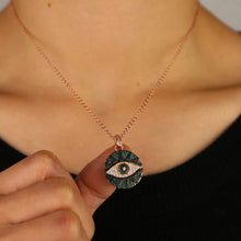 Load image into Gallery viewer, Engraved Stone Studded Evil Eye Pendant Necklaces - JewelleryGreen - Black