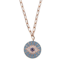 Load image into Gallery viewer, Engraved Stone Studded Evil Eye Pendant Necklaces - JewelleryRose Gold - Blue