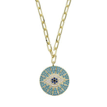 Load image into Gallery viewer, Engraved Stone Studded Evil Eye Pendant Necklaces - JewelleryGold - Blue