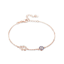 Load image into Gallery viewer, Evil Eye and Hamsa Hand Silver Bracelet - BraceletRose Gold