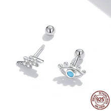 Load image into Gallery viewer, Evil Eye and Lightning Bolt Silver Earrings - Earrings