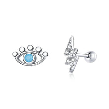 Load image into Gallery viewer, Evil Eye and Lightning Bolt Silver Earrings - Earrings