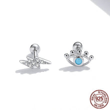 Load image into Gallery viewer, Evil Eye and Lightning Bolt Silver Earrings - Earrings