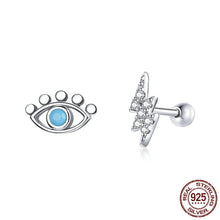 Load image into Gallery viewer, Evil Eye and Lightning Bolt Silver Earrings - Earrings