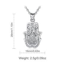 Load image into Gallery viewer, Evil Eye and Lotus Flower Engraved Hamsa Hand Silver Pendant and Necklace - NecklacePendant and Chain