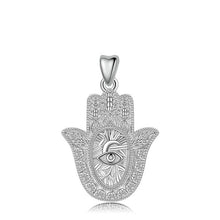 Load image into Gallery viewer, Evil Eye and Tree of Life Engraved Hamsa Hand Silver Pendant and Necklace - NecklaceOnly Pendant