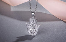 Load image into Gallery viewer, Evil Eye and Tree of Life Engraved Hamsa Hand Silver Pendant and Necklace - NecklacePendant and Chain