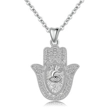 Load image into Gallery viewer, Evil Eye and Tree of Life Engraved Hamsa Hand Silver Pendant and Necklace - NecklacePendant and Chain