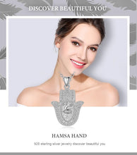 Load image into Gallery viewer, Evil Eye and Tree of Life Engraved Hamsa Hand Silver Pendant and Necklace - NecklacePendant and Chain