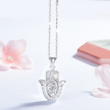 Load image into Gallery viewer, Evil Eye and Tree of Life Engraved Hamsa Hand Silver Pendant and Necklace - NecklacePendant and Chain