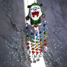 Load image into Gallery viewer, Evil Eye, Hamsa Hand and Lotus Flower Wall Hanging with Suncatcher Crystals - Wall Hanging