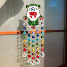 Load image into Gallery viewer, Evil Eye, Hamsa Hand and Lotus Flower Wall Hanging with Suncatcher Crystals - Wall Hanging
