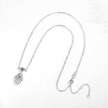 Load image into Gallery viewer, Evil Eye, Hamsa Hand, and Lotus Symbol Silver Necklace - Necklace