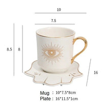 Load image into Gallery viewer, Evil Eye, Hamsa Hand and Mermaid's Tail themed Cup and Saucer Sets - Cup and Saucer SetWhiteEye DesignHamsa Hand