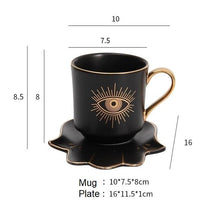 Load image into Gallery viewer, Evil Eye, Hamsa Hand and Mermaid's Tail themed Cup and Saucer Sets - Cup and Saucer SetBlackEye DesignHamsa Hand