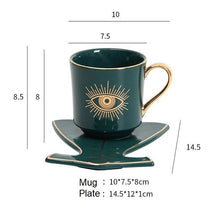 Load image into Gallery viewer, Evil Eye, Hamsa Hand and Mermaid's Tail themed Cup and Saucer Sets - Cup and Saucer SetGreenEye DesignMermaid's Tail
