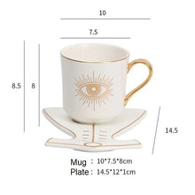 Load image into Gallery viewer, Evil Eye, Hamsa Hand and Mermaid's Tail themed Cup and Saucer Sets - Cup and Saucer SetWhiteEye DesignMermaid's Tail