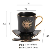 Load image into Gallery viewer, Evil Eye, Hamsa Hand and Mermaid's Tail themed Cup and Saucer Sets - Cup and Saucer SetBlackEye DesignMermaid's Tail