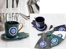 Load image into Gallery viewer, Evil Eye, Hamsa Hand and Mermaid's Tail themed Cup and Saucer Sets - Cup and Saucer SetWhiteCircular DesignHamsa Hand