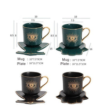 Load image into Gallery viewer, Evil Eye, Hamsa Hand and Mermaid's Tail themed Cup and Saucer Sets - Cup and Saucer SetWhiteCircular DesignHamsa Hand