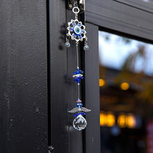 Load image into Gallery viewer, Evil Eye Wall Hanging with Angel Pendulum Design and Suncatcher Crystal - Wall Hanging
