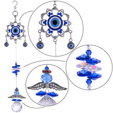 Load image into Gallery viewer, Evil Eye Wall Hanging with Angel Pendulum Design and Suncatcher Crystal - Wall Hanging