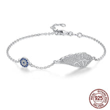 Load image into Gallery viewer, Evil Eye with Angel Wings Silver Bracelet - Bracelet