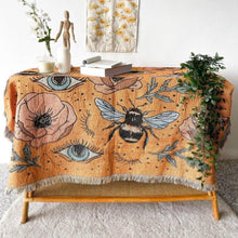 Load image into Gallery viewer, Evil Eye with Bees and Flowers Multipurpose Blanket, Wall Hanging, Sofa Cover, and More - Home Decor
