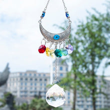 Load image into Gallery viewer, Evil Eye with Cresent Moon Wall Hanging with Multicolor Suncatcher Crystals - Wall Hanging