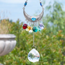 Load image into Gallery viewer, Evil Eye with Cresent Moon Wall Hanging with Multicolor Suncatcher Crystals - Wall Hanging