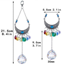 Load image into Gallery viewer, Evil Eye with Cresent Moon Wall Hanging with Multicolor Suncatcher Crystals - Wall Hanging