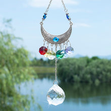 Load image into Gallery viewer, Evil Eye with Cresent Moon Wall Hanging with Multicolor Suncatcher Crystals - Wall Hanging