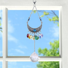 Load image into Gallery viewer, Evil Eye with Cresent Moon Wall Hanging with Multicolor Suncatcher Crystals - Wall Hanging
