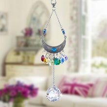 Load image into Gallery viewer, Evil Eye with Cresent Moon Wall Hanging with Multicolor Suncatcher Crystals - Wall Hanging